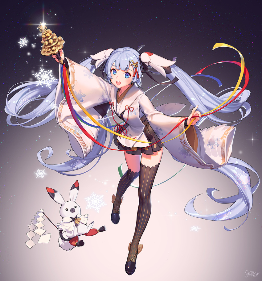 hatsune_miku japanese_clothes kkuem thighhighs vocaloid yuki_miku