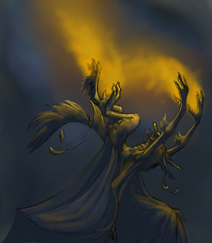 2011 abstract_background anthro avian beak claws elbow_tufts falling fire fire_magic fluffy fluffy_tail foot_tuft gryphon male membranous_wings novawuff nude open_mouth side_view solo spread_wings toe_claws tongue tongue_out tuft upside_down wing_claws wings