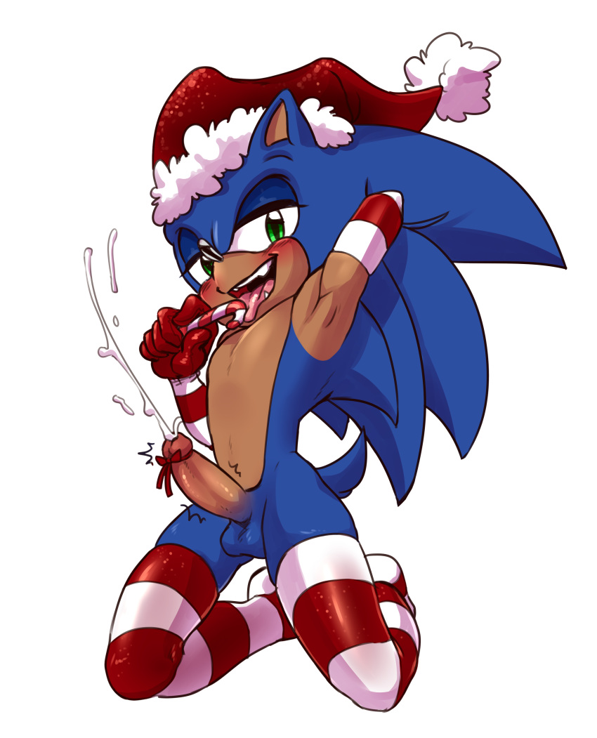 absurd_res alpha_channel anthro armwear balls bedroom_eyes blue_fur blush bow_ribbon candy candy_cane christmas clothing cum cumshot dark_skin ejaculation elbow_gloves erection eulipotyphlan fangs food fur gloves green_eyes half-closed_eyes hand_behind_head hands-free hat hedgehog hi_res holding_food holding_object holidays humanoid_penis kneeling kukkiisart legwear licking looking_at_viewer male mammal orgasm penis polydactyly quills santa_hat seductive simple_background smile solo sonic_(series) sonic_the_hedgehog stockings striped_armwear striped_legwear striped_stockings stripes suggestive suggestive_food tongue tongue_out transparent_background