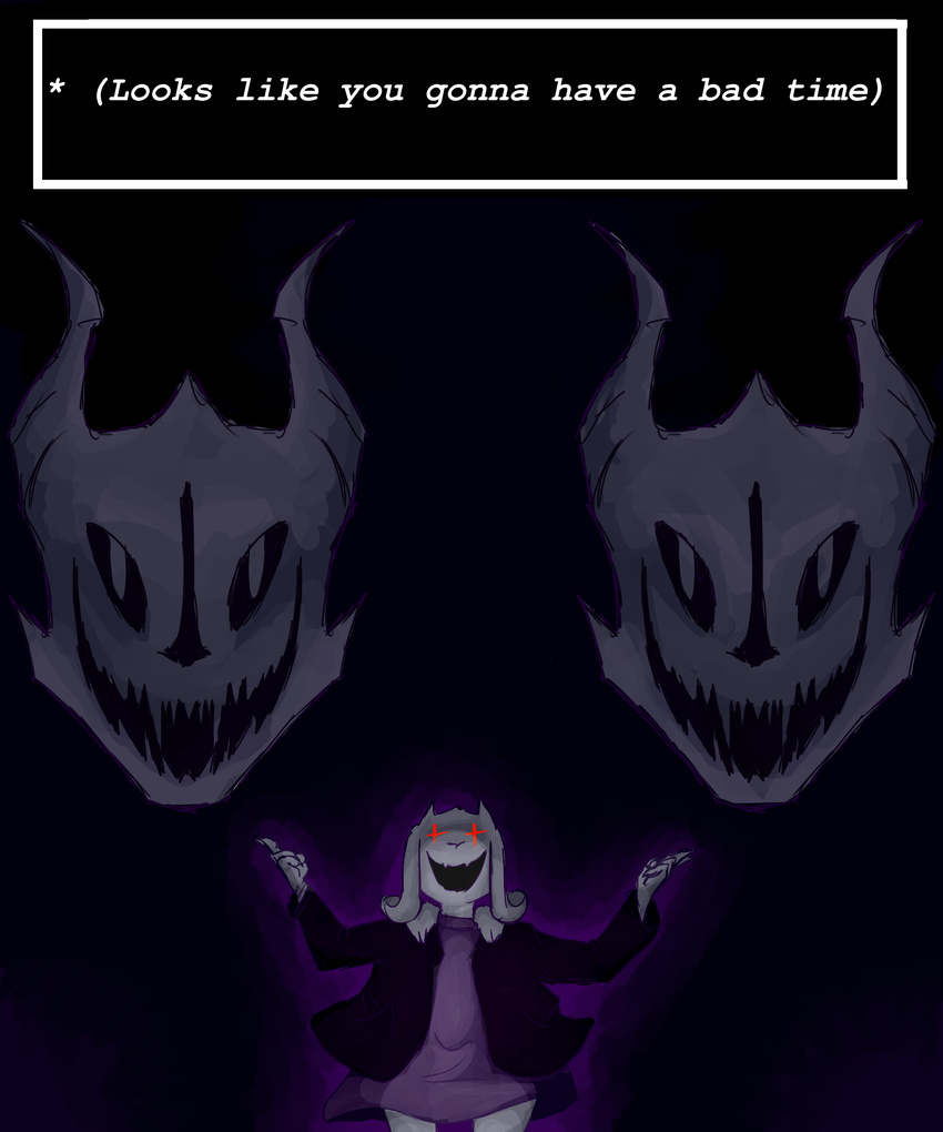 alternate_universe altertale animated_skeleton big_white_frige bone boss_monster caprine clothed clothing fur gaster_blaster goat hoodie long_ears mammal red_eyes skeleton skull toriel undead undertale video_games white_fur