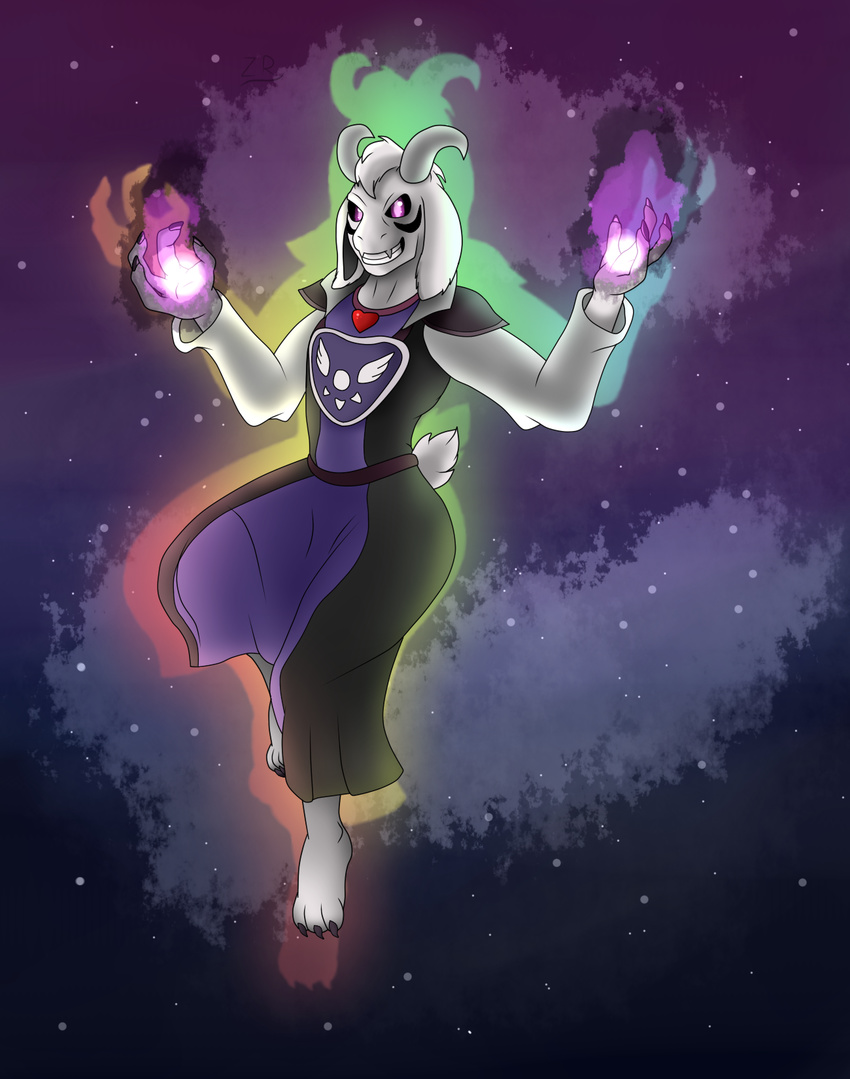 anthro asriel_dreemurr clothing fur furryrex_(artist) god_of_hyperdeath horn invalid_color long_ears looking_at_viewer robe solo undertale video_games white_fur