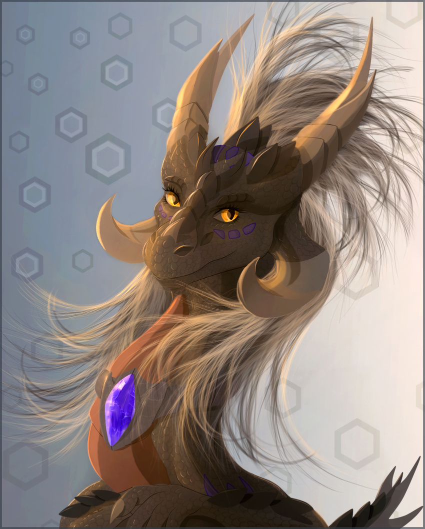 black_scales digital_media_(artwork) dragon eyelashes feral grey_hair hair scales simple_background solo telleryspyro yellow_eyes