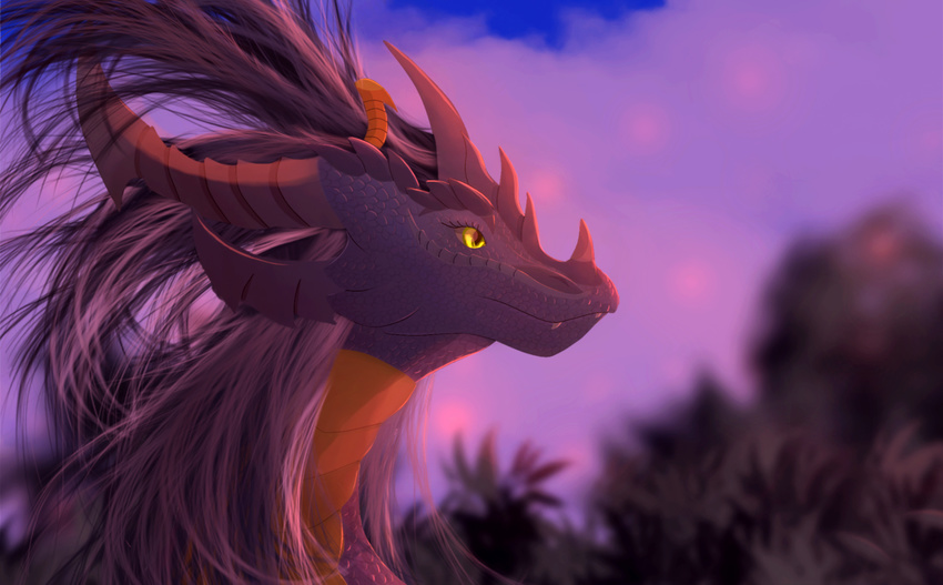 day digital_media_(artwork) dragon feral grey_hair hair horn outside ridged_horn solo telleryspyro yellow_eyes