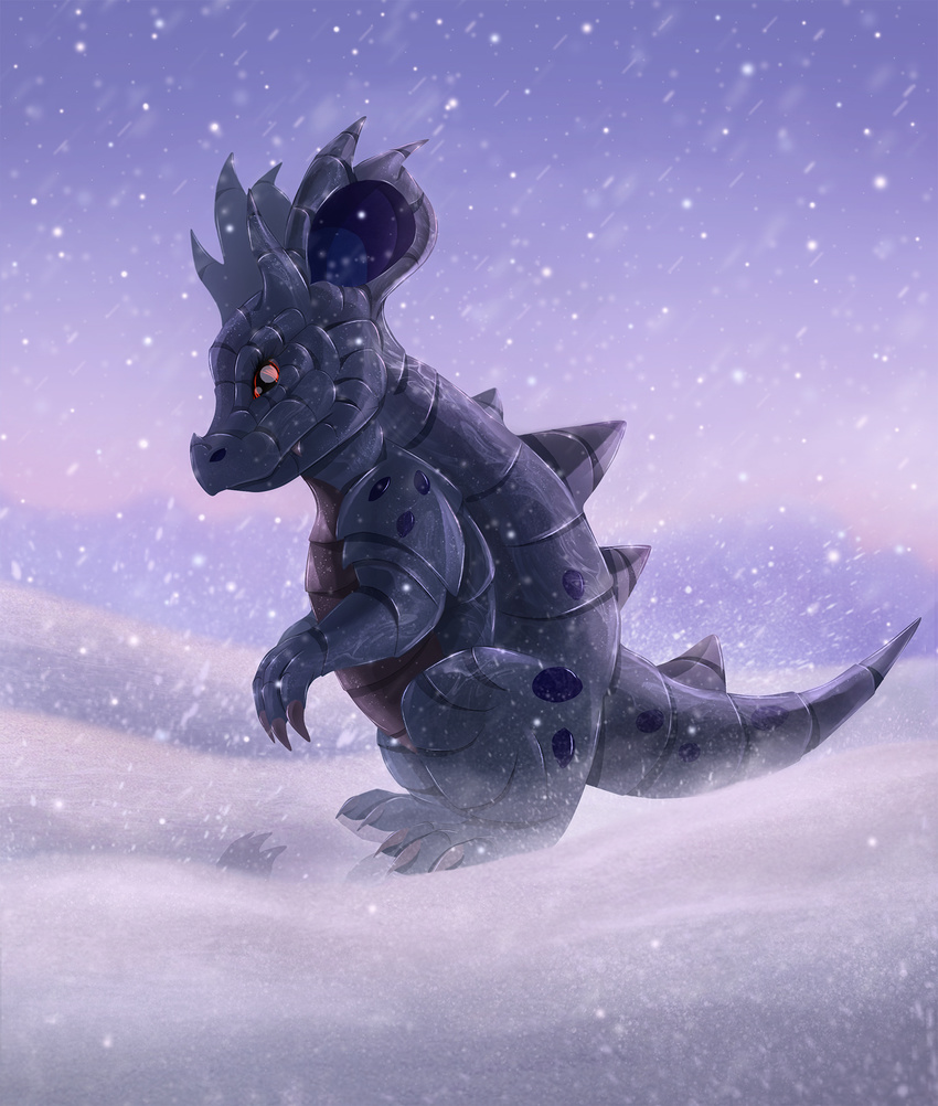 2017 digital_media_(artwork) feral nidorina nintendo pok&eacute;mon pok&eacute;mon_(species) red_eyes sitting snow snowing solo telleryspyro video_games