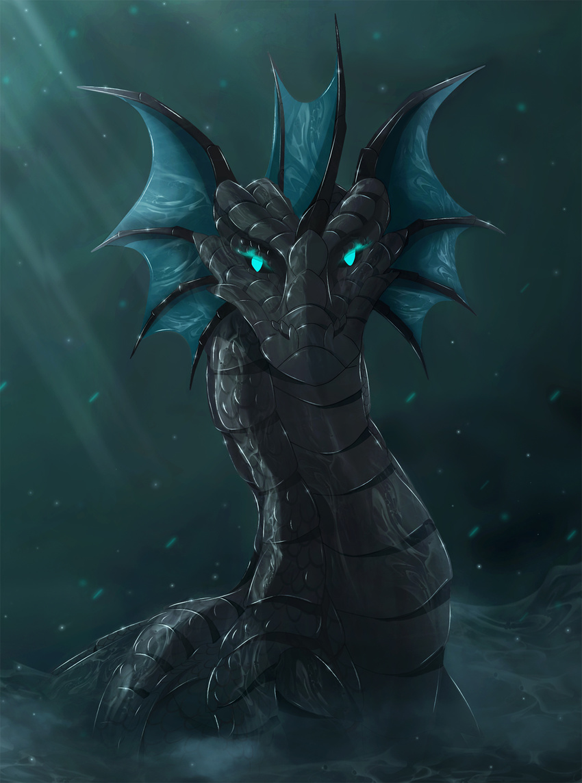 2017 black_scales blue_eyes digital_media_(artwork) dragon feral scales solo telleryspyro water