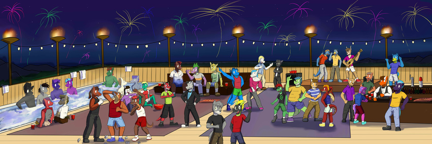 absolutely_everyone clothed clothing fireworks friendship_is_magic fully_clothed fuze fuze_dragon group holidays jadefire male my_little_pony new_year night party spike_(mlp)