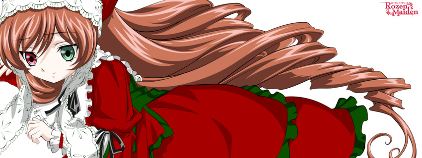 bicolored_eyes brown_hair christmas dualscreen long_hair rozen_maiden suiseiseki white