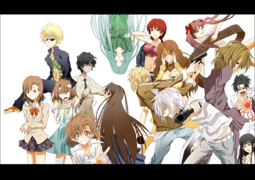 6+girls accelerator aleister_crowley bloody_moon crazy_smile etzali hamazura_shiage highres himegami_aisa kakine_teitoku kazakiri_hyouka last_order misaka_imouto misaka_mikoto mugino_shizuri multiple_boys multiple_girls musujime_awaki pantyhose shirai_kuroko sogiita_gunha to_aru_majutsu_no_index tsuchimikado_motoharu unabara_mitsuki yellow_legwear