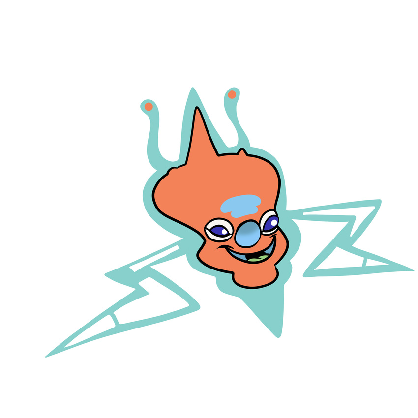 2018 absurd_res alien blue_eyes blue_mouth blue_nose digital_drawing_(artwork) digital_media_(artwork) disney experiment_(species) forehead_marking glitch_(lilo_and_stitch) green_tongue hi_res hybrid lilo_and_stitch nintendo normal_rotom orange_body pok&eacute;mon pok&eacute;mon_(species) rotom simple_background solo tombola1993 tongue video_games white_background