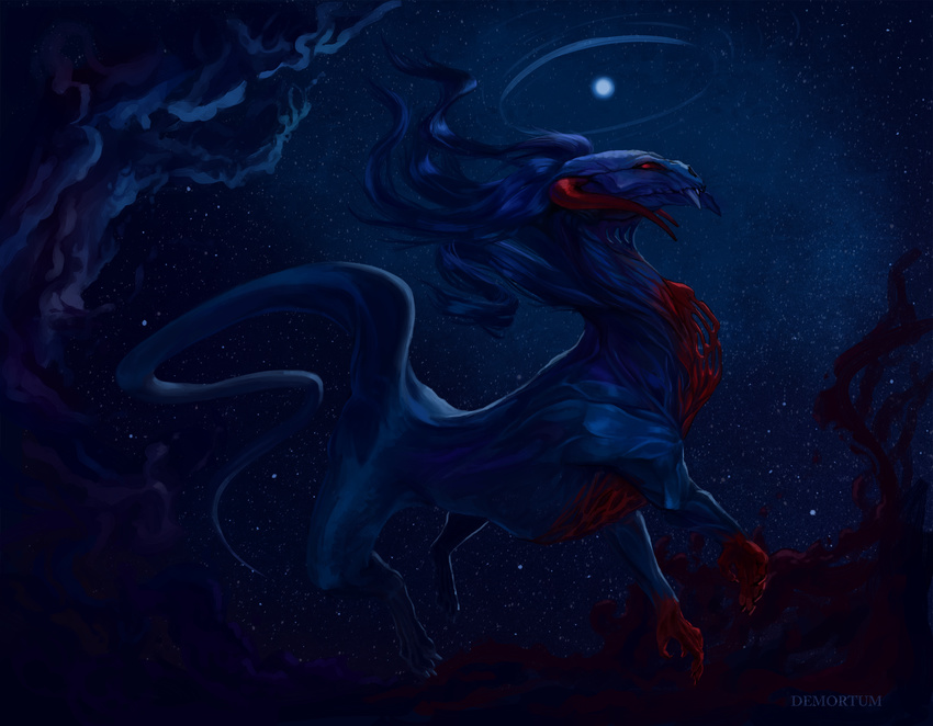 ambiguous_gender blood blue_theme claws demortum digital_media_(artwork) night outside sky solo star starry_sky unknown_species