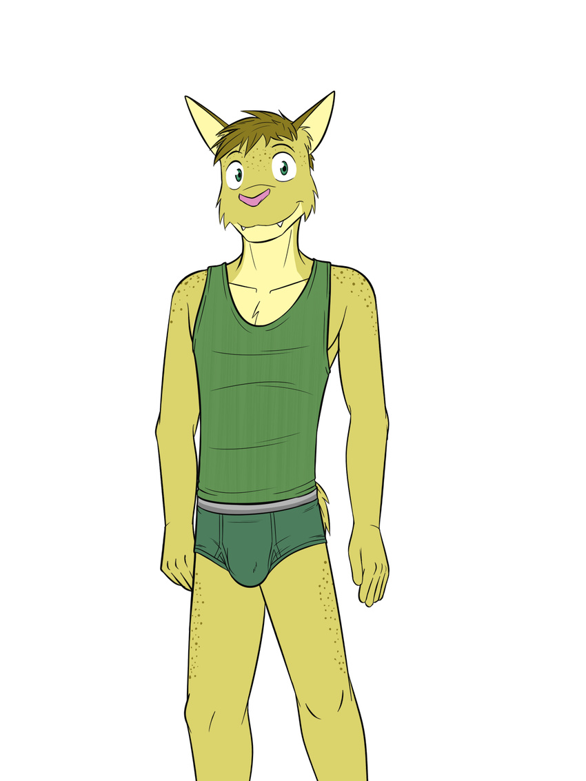 adam_(fuze) adam_caro bobcat briefs bulge clothing feline fuze green_shirt green_underwear male mammal shirt tank_top texnatsu underwear