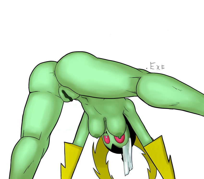 2018 alien all_fours anus armor breasts clothing digital_media_(artwork) female from_behind_(disambiguation) gloves hair helmet hi_res looking_back lord_dominator navel nipples not_furry nude pose pussy quietstealth rear_view red_sclera simple_background solo wander_over_yonder white_background white_hair