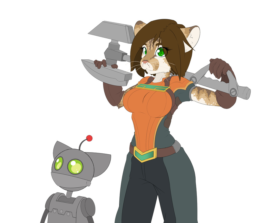 alpha_channel anthro belt breasts cat clothing crossgender feline female helia_peppercats_(wrinklynewt) jumpsuit limebreaker machine mammal ratchet_and_clank robot simple_background solo transparent_background video_games