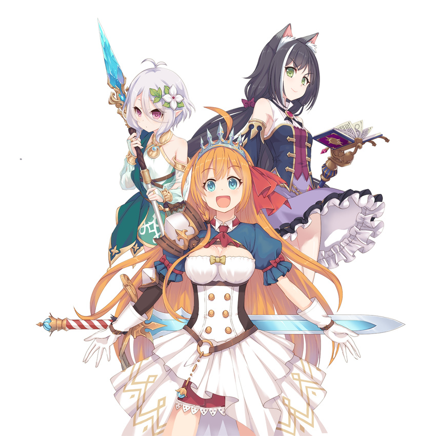 animal_ears cleavage dress pointy_ears princess_connect sword tagme weapon