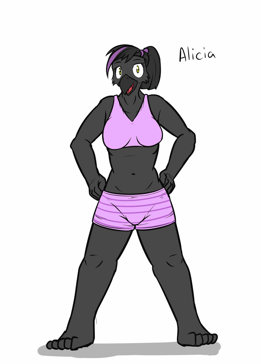 alicia_(fuze) avian bird boy_shorts bra character_name clothed clothing corvid crow female fully_clothed fuze purple_underwear texnatsu underwear