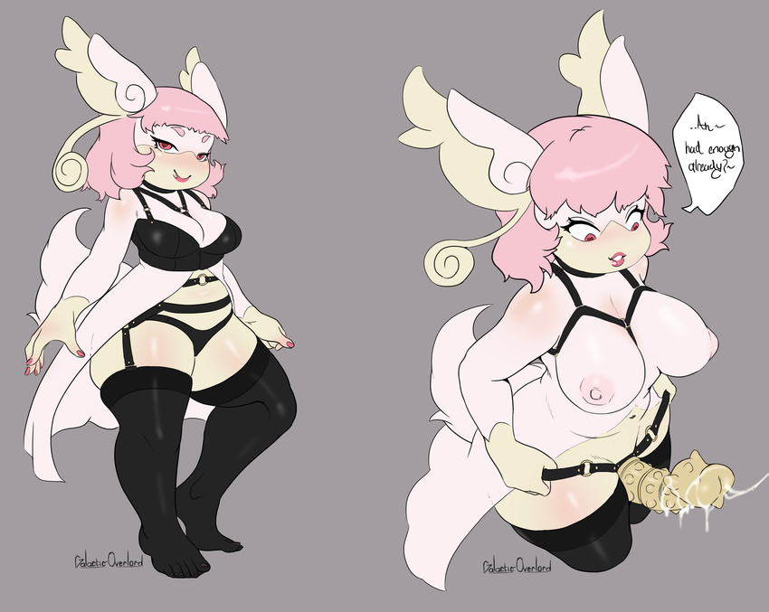 anthro breasts clothing dildo female galactic_overlord garter_belt garter_straps legwear mega_audino mega_evolution nintendo pok&eacute;mon pok&eacute;mon_(species) sex_toy simple_background solo stockings strapon video_games