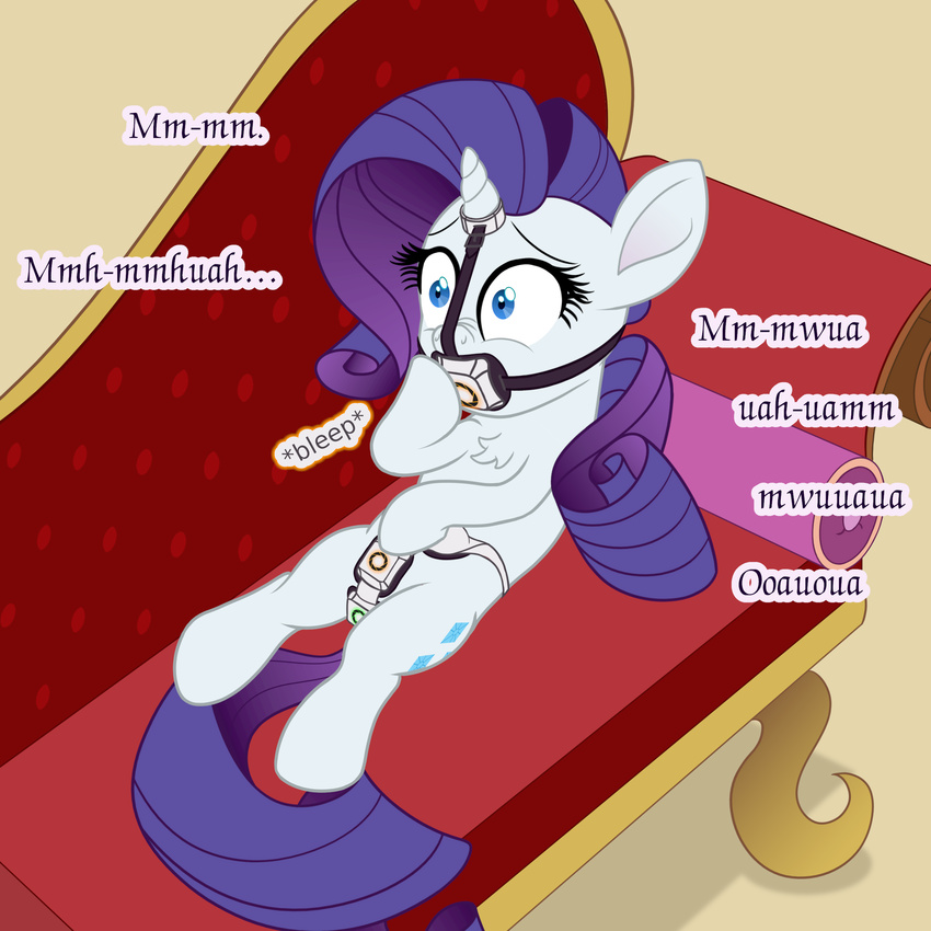 aperture_science bdsm blue_eyes bondage bound chastity_belt cutie_mark digital_media_(artwork) equine female friendship_is_magic fur hair horn horse mammal my_little_pony pony portal portal_(series) portals purple_hair rarity_(mlp) solo squirrelpony unicorn valve video_games