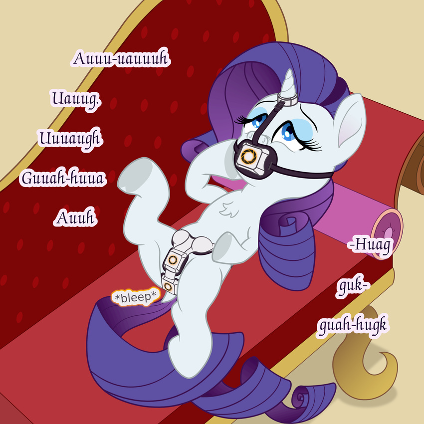 aperture_science bdsm blue_eyes bondage bound chastity_belt cutie_mark digital_media_(artwork) equine female friendship_is_magic fur hair horn horse mammal my_little_pony pony portal portal_(series) portals purple_hair rarity_(mlp) solo squirrelpony unicorn valve video_games