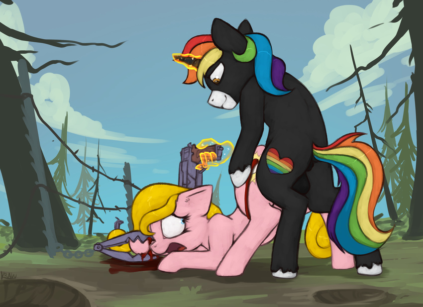 bear_trap blood equine fallout fan_character female forced gun horse male male/female mammal marsminer my_little_pony pony pure_heart rainbow_heart ranged_weapon rape trap_(contrivance) video_games weapon