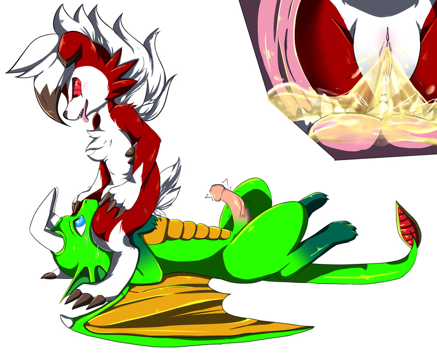 blush canine claws domination dragon facesitting female fur hi_res internal lycanroc lying male mammal midnight_lycanroc nintendo open_mouth peeing pok&eacute;mon pok&eacute;mon_(species) pussy raveneevee simple_background teeth tongue urine video_games watersports