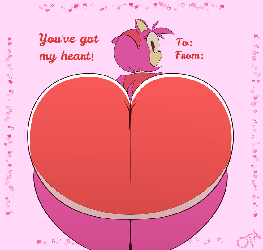 &lt;3 absurd_res amy_rose bent_over big_butt butt butt_focus clothed clothing dress eyelashes female fur hair hairband hedgehog hi_res holidays huge_butt mammal ota_(artist) pink_fur pink_hair presenting presenting_hindquarters quills solo sonic_(series) thick_thighs valentine's_day valentines_day_card