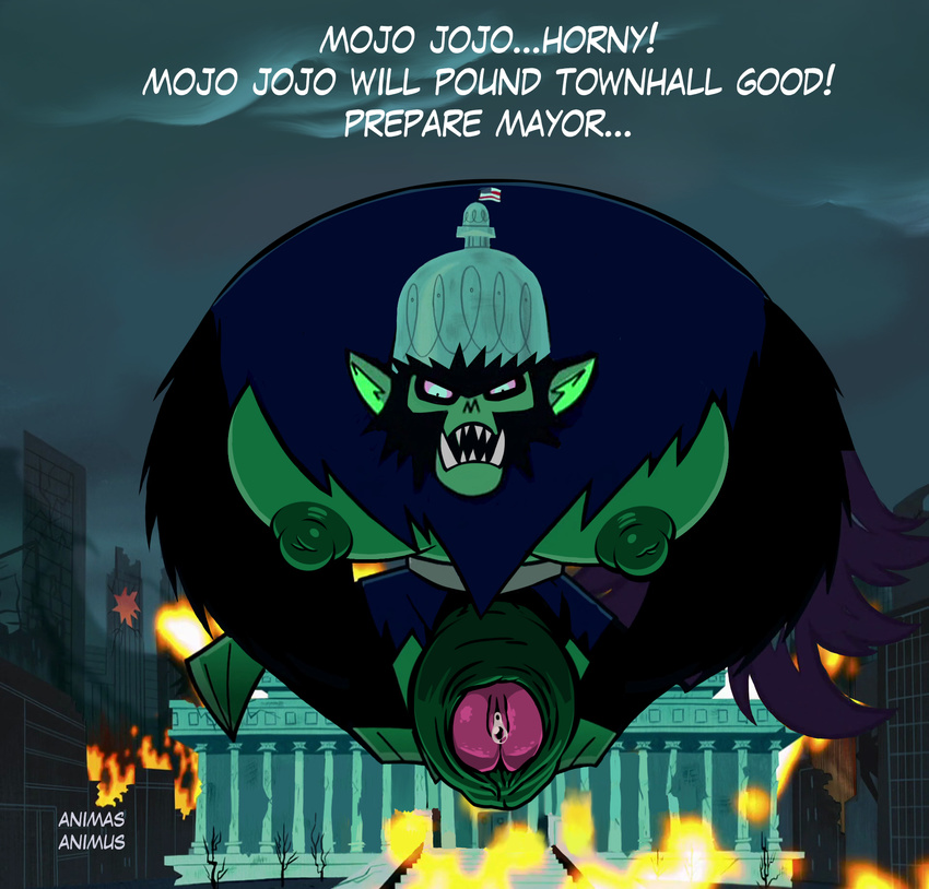 animasanimus anthro ape cartoon_network city erection hyper macro male mammal mojo_jojo monster nipples pecs penis pointy_ears powerpuff_girls precum primate solo