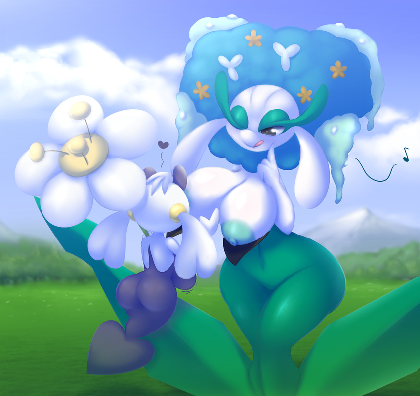 &lt;3 alternate_species anthro big_breasts big_butt breastfeeding breasts butt duo elfdrago female female/female floette flora_fauna florges flower hand_on_head hi_res huge_breasts humanoid humanoidized level_difference musical_note nintendo nipples not_furry one_eye_closed plant pok&eacute;mon pok&eacute;mon_(species) pok&eacute;morph purple_eyes shiny_pok&eacute;mon tongue tongue_out video_games wide_hips