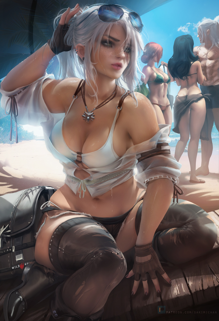 bikini ciri cleavage megane open_shirt sakimichan see_through swimsuits tagme the_witcher_3 thighhighs