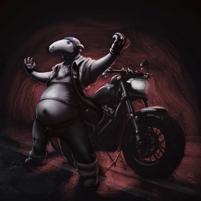 2018 anthro biker digital_media_(artwork) foxlau lighting male mammal solo