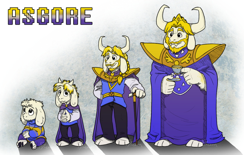 absolutedream asgore_dreemurr beard boss_monster caprine crown cup delta_rune english_text facial_hair fangs fur horn long_ears mammal tea_cup text undertale video_games white_fur