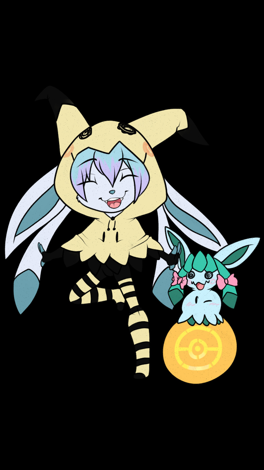 anthro blue_fur blue_hair clothed clothing eeveelution fan_character food fruit fur glaceon glacey hair halloween holidays hoodie legwear mimikyu nintendo pattern_clothing pok&eacute;mon pok&eacute;mon_(species) pumpkin video_games