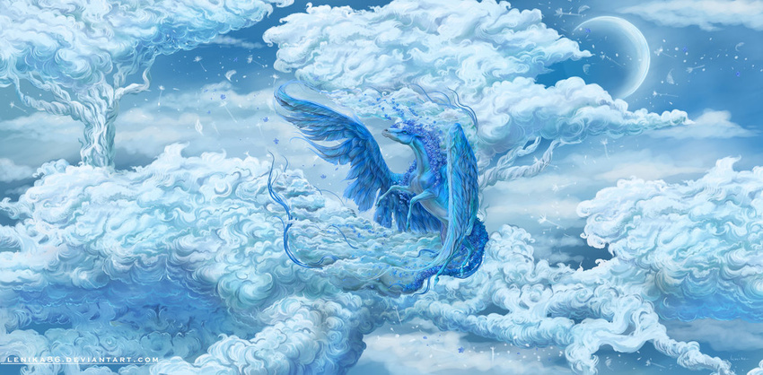 2013 blue_color cloud digital_media_(artwork) equine fantasy flower hair horse lenika mammal pegasus plant wings