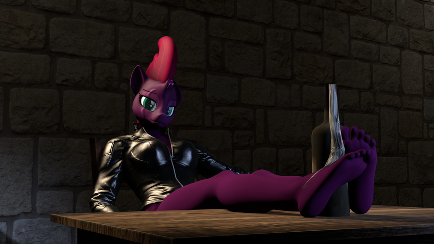 3d_(artwork) 5_toes alcohol amenhoamsi anthro barefoot beverage digital_media_(artwork) equine feet feet_on_table female female_focus foot_fetish friendship_is_magic horse humanoid_feet mammal my_little_pony pony soles solo source_filmmaker table tempest_shadow_(mlp) toes