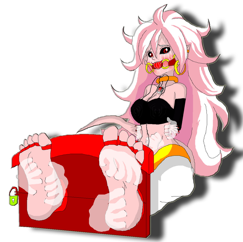 1girl abuse android android_21 android_majin ball_gag barefoot belly breasts crying dragon dragonball evil feet foot_tickling full_body fun gag gagged ghost helpless legs long_hair majin mechanical_fixation orgasm pink_skin red_eyes sitting smile soles streaming_tears tears tickle_torture tickling tied toes torture very_long_hair vibrator white_hair