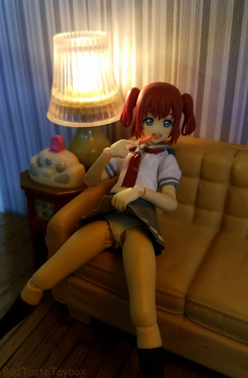 badtastetoybox candy couch enticing figma figure_17 food kurosawa_ruby lamp lampshade lollipop love_live! love_live!_sunshine!! luring panties photo pigtails red_hair ruby_kurosawa school_uniform schoolgirl serafuku short_twintails skirt skirt_lift teasing toy_photography twintails underwear white_panties