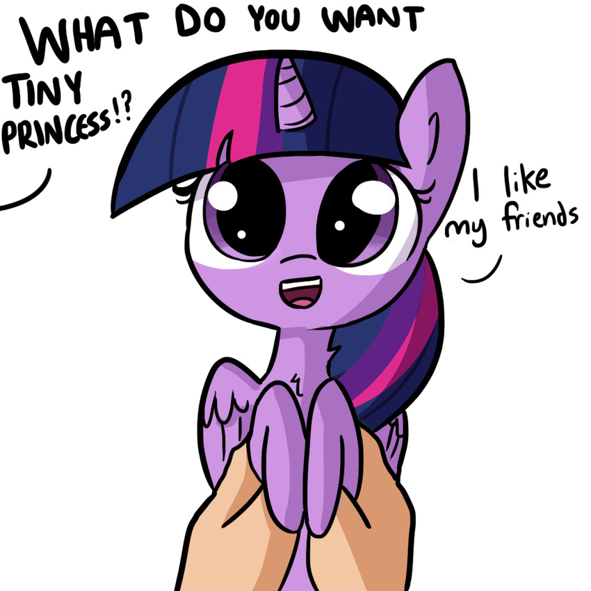 ! 2016 ? chibi cute dialogue disembodied_hand english_text equine eyelashes feathered_wings feathers female feral friendship_is_magic hair holding_character horn human looking_at_viewer mammal multicolored_hair my_little_pony open_mouth open_smile purple_eyes simple_background size_difference smile solo_focus teeth text tjpones tongue twilight_sparkle_(mlp) white_background winged_unicorn wings