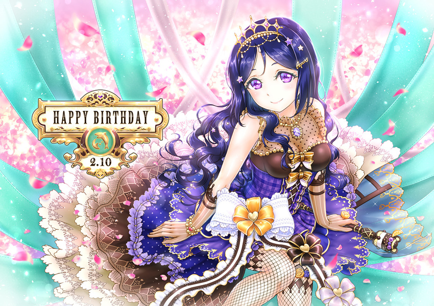 birthday blue_hair blush curly_hair dress long_hair love_live!_sunshine!! matsuura_kanan smile valentines violet_eyes