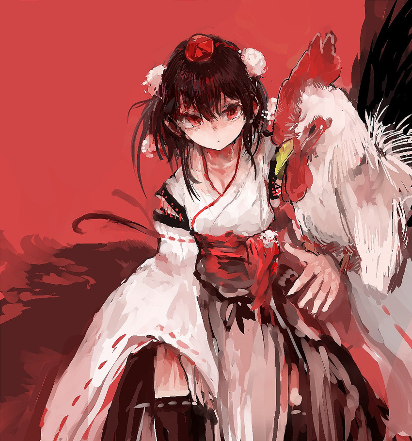 alternate_costume animal ashiyama_yoshinori bird black_hair hat long_sleeves pom_pom_(clothes) red_eyes shameimaru_aya solo tengu tokin_hat touhou