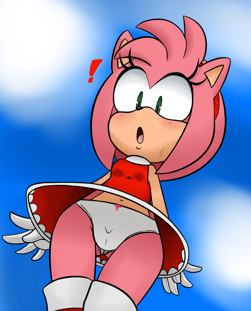 ! 2018 amy_rose anthro blush camel_toe clothed clothing digital_media_(artwork) eyelashes female gloves green_eyes hair hairband hearlesssoul hedgehog hi_res mammal open_mouth panties solo sonic_(series) standing underskirt underwear video_games