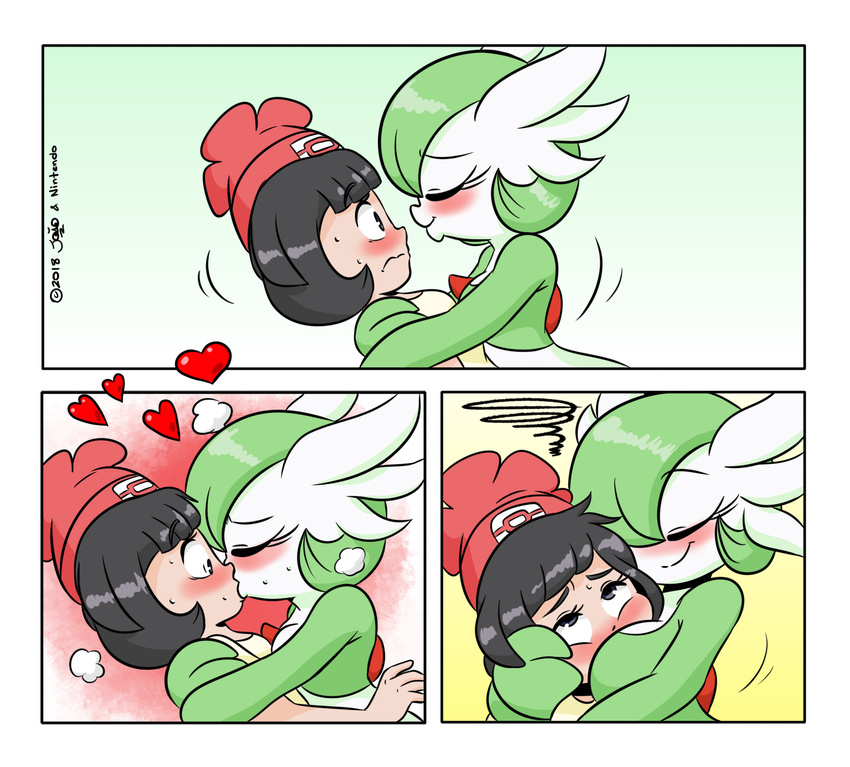 &lt;3 2018 5_fingers black_hair blush breasts child digital_media_(artwork) duo embarrassed eyes_closed female female/female gardevoir hair hug human interspecies joaoppereiraus kissing mammal moon_(pok&eacute;mon) nintendo pok&eacute;mon pok&eacute;mon_(species) pok&eacute;mon_trainer pok&eacute;philia simple_background smile sweat video_games young