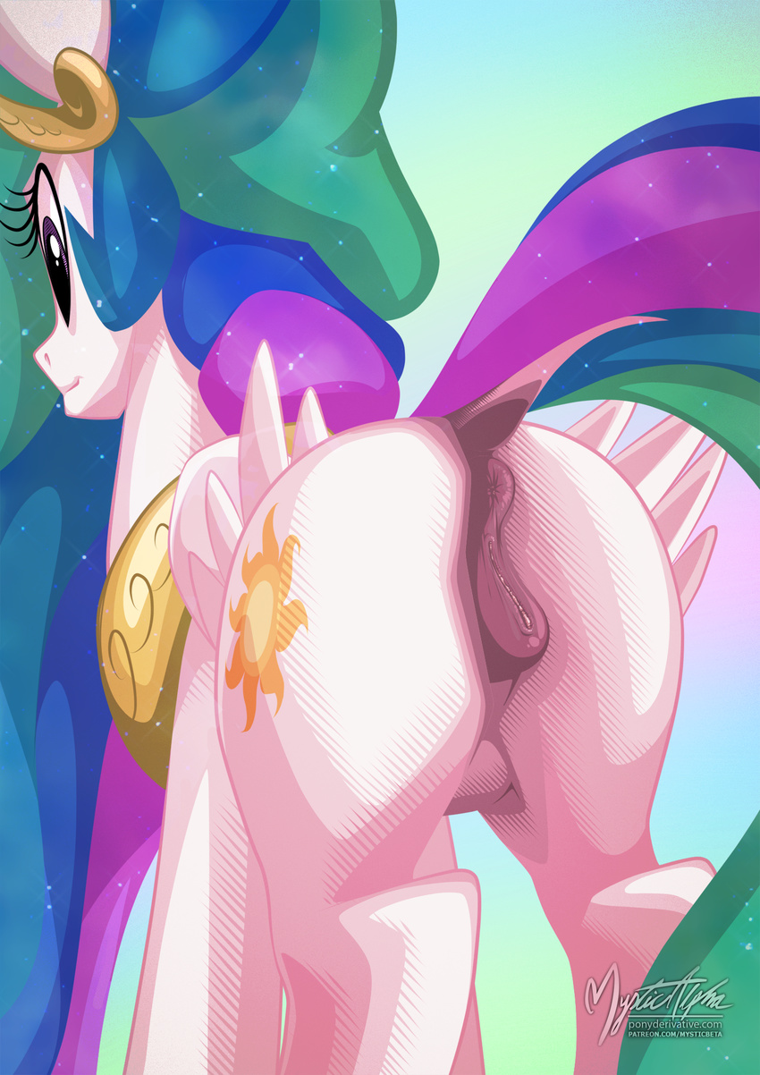 2016 anatomically_correct animal_genitalia animal_pussy anus butt dock equine equine_pussy feathered_wings feathers female feral friendship_is_magic fur hi_res mammal my_little_pony mysticalpha pegasus princess_celestia_(mlp) pussy solo white_feathers wings