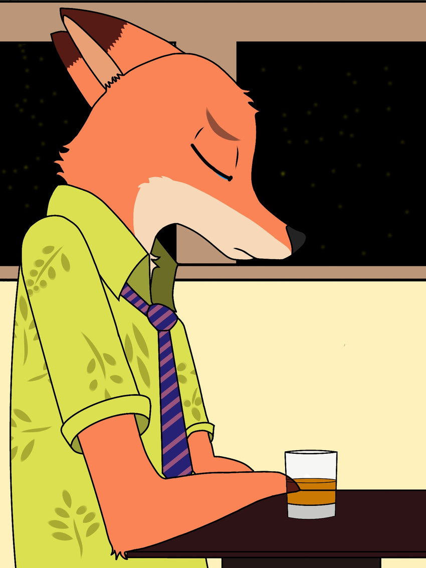 2018 addr alcohol anthro beverage canine clothed clothing digital_media_(artwork) disney fox fur male mammal nick_wilde solo zootopia