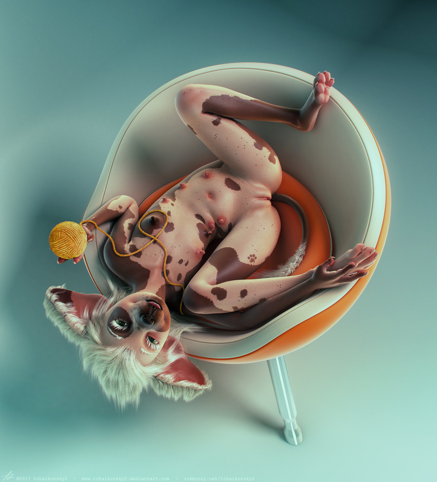 3d_(artwork) anthro areola canine chinese_crested_dog claws clitoris digital_media_(artwork) digitigrade dog erect_nipples female hindpaw jinjing-yu looking_at_viewer mammal multi_nipple nipples nude pawpads paws photorealism presenting presenting_pussy pussy smile solo tchaikovsky2 toe_claws tongue tongue_out yarn