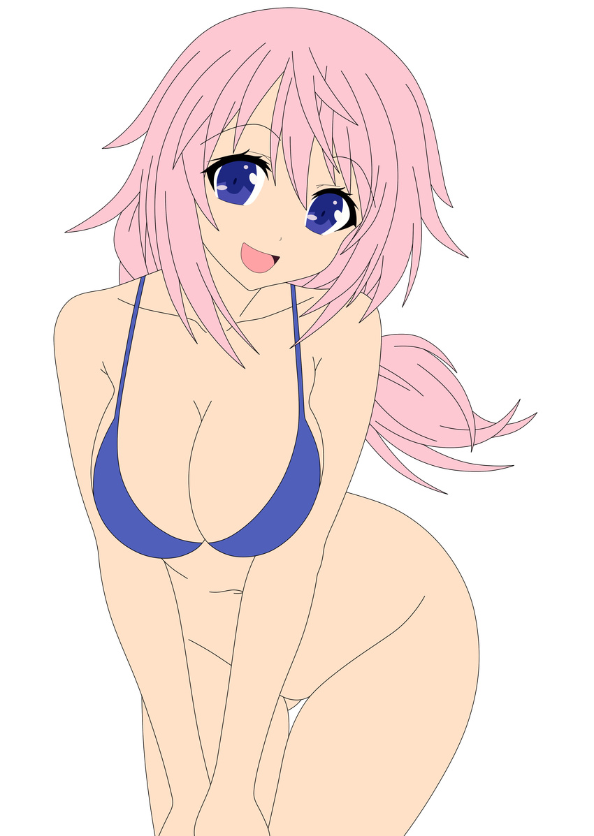 1girl absurdres artist_request baka_to_test_to_shoukanjuu bangs bare_midriff blue_eyes breasts cleavage female groin hair_ornament hairclip highres himeji_mizuki hips large_breasts legs long_hair looking_at_viewer mound_of_venus navel open_mouth pink_hair simple_background solo standing thighs tongue transparent_background vector_trace