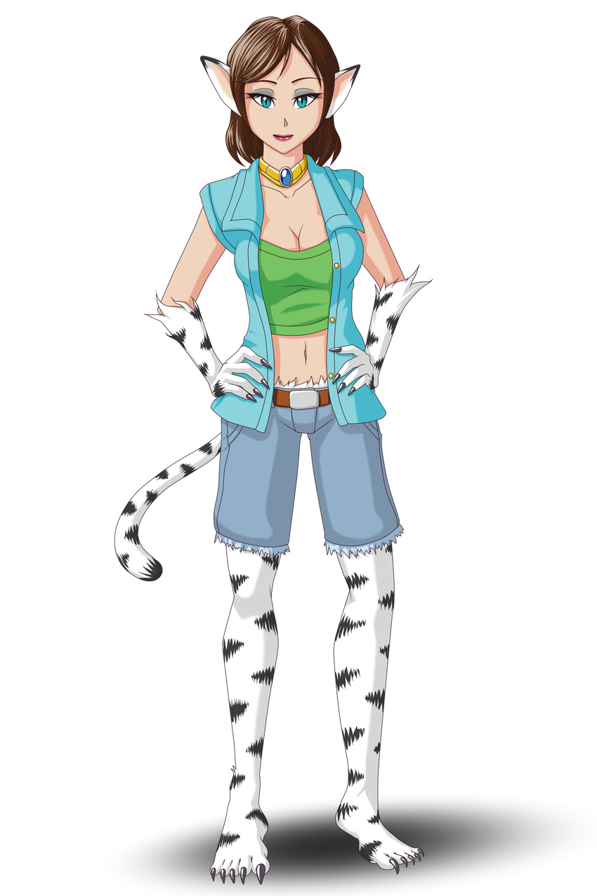 5_toes animal_humanoid barefoot breasts cat_humanoid cleavage clothed clothing digital_media_(artwork) feline female fur hair humanoid looking_at_viewer mammal solo stripes tiger tio-cao toes tube_top white_fur white_tiger