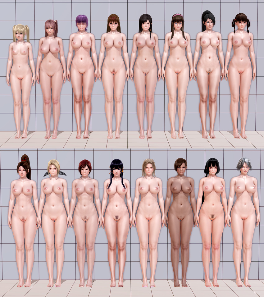 12+girls 16girls 3d 6+girls abs areolae ayane_(doa) barefoot black_hair blonde_hair braid breasts brown_hair christie_(doa) dark-skinned_female dark_skin dead_or_alive fatal_fury feet female female_pubic_hair full_body grey_hair hair_ornament headdress helena_douglas hitomi_(doa) honey_select honoka_(doa) ii_naotora_(sengoku_musou) kasumi_(doa) king_of_fighters kokoro_(doa) lei_fang light-skinned lined_up lineup lisa_hamilton long_hair long_ponytail marie_rose medium_hair metagraphy mila_(doa) momiji_(ninja_gaiden) multiple_girls ninja_gaiden nipples nude nyotengu pink_hair ponytail pubic_hair purple_hair pussy red_hair sengoku_musou shiranui_mai short_hair source_filmmaker take_your_pick tied_hair tina_armstrong toned twin_braids twintails very_long_hair