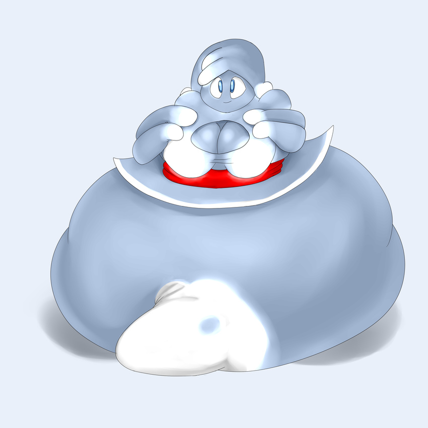 belly big_belly big_breasts blue_clothing blue_dress blue_eyes blue_skin bow breasts clothed clothing cute dress female ghost hair huge_breasts obese overweight quasi quasi-ghost smile solo spirit sweer-tomato tentacles