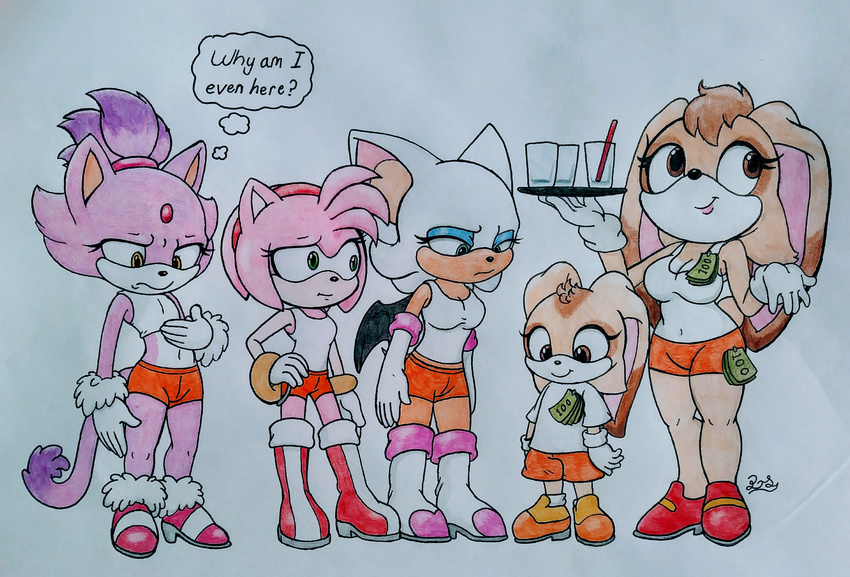 age_difference amy_rose anthro bat big_breasts big_ears big_eyes blaze_the_cat breasts brown_eyes brown_hair cat cleavage clothed clothing cream_the_rabbit cub cute daughter feline female fluffy frown gloves group hair hedgehog hooters lagomorph mammal mother mother_and_daughter parent pillothestarplestian pink_hair purple_hair rabbit rouge_the_bat short_stack shorts shortstack shrug small_(disambiguation) small_breasts smile sonic_(series) sonic_the_hedgehog standing teenager text thick_thighs vanilla_the_rabbit video_games waiter white_hair wide_hips young