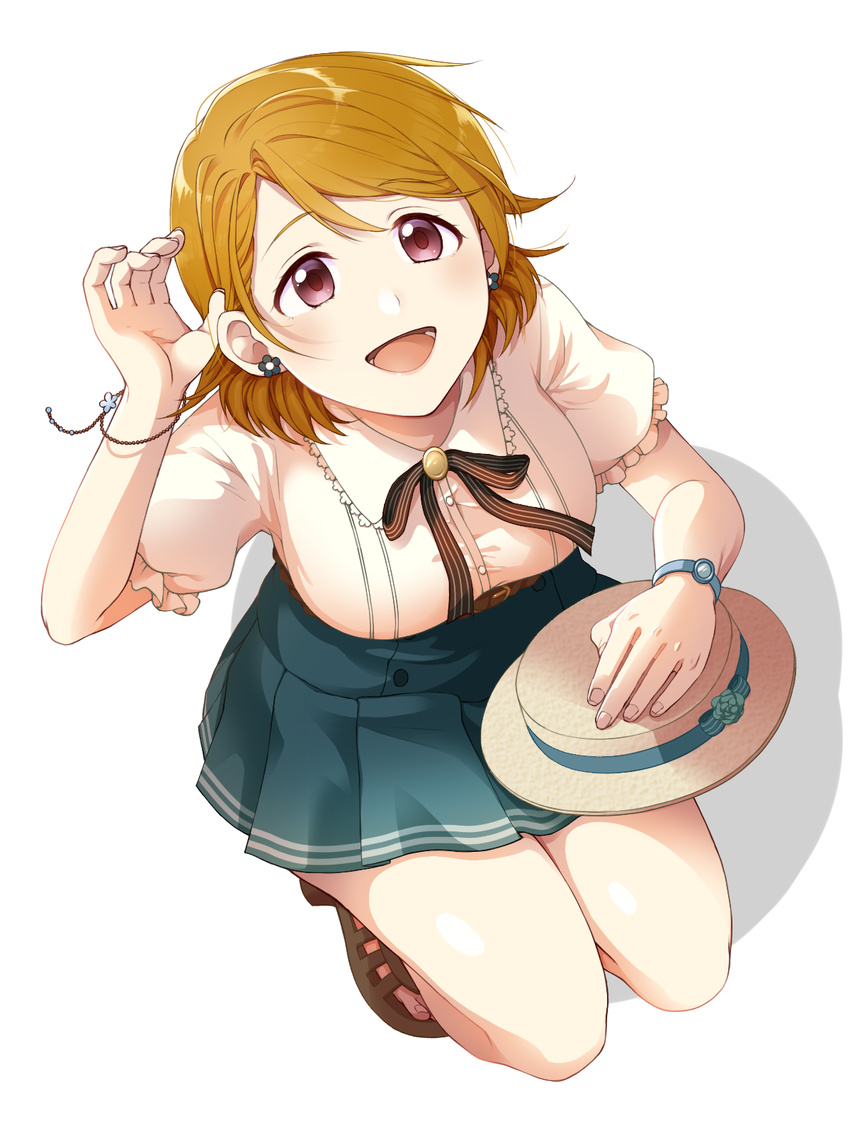 blush brown_hair dress foods koizumi_hanayo love_live!_school_idol_project short_hair smile violet_eyes