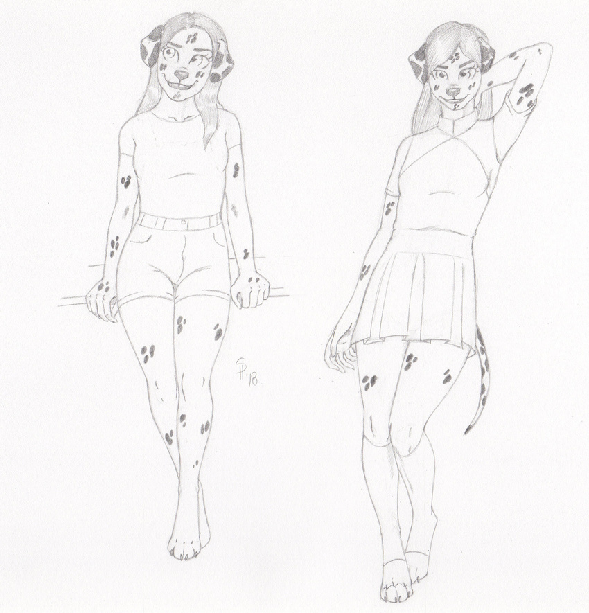 anthro canine charlene_palmer clothing concept_art dalmatian dog dreadwolfclaw1990 female mammal model_sheet pose school_uniform sketch skirt spots standing uniform